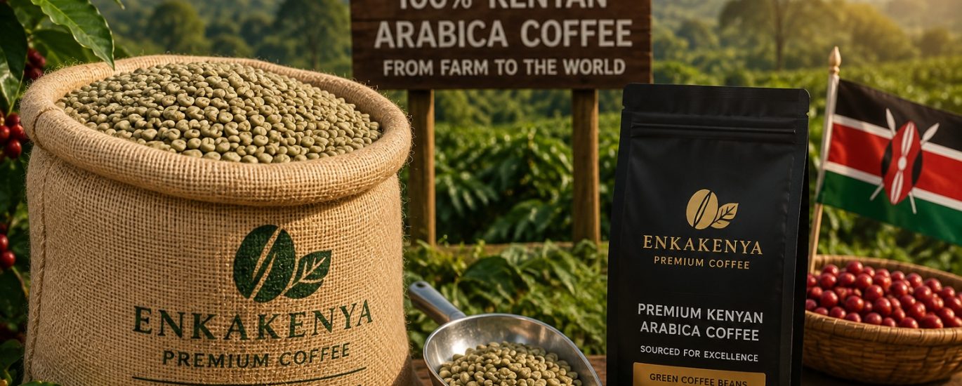 Premium Kenyan Arabica coffee beans prepared for international wholesale export.