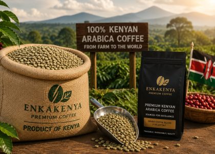 Premium Kenyan Arabica coffee beans prepared for international wholesale export.